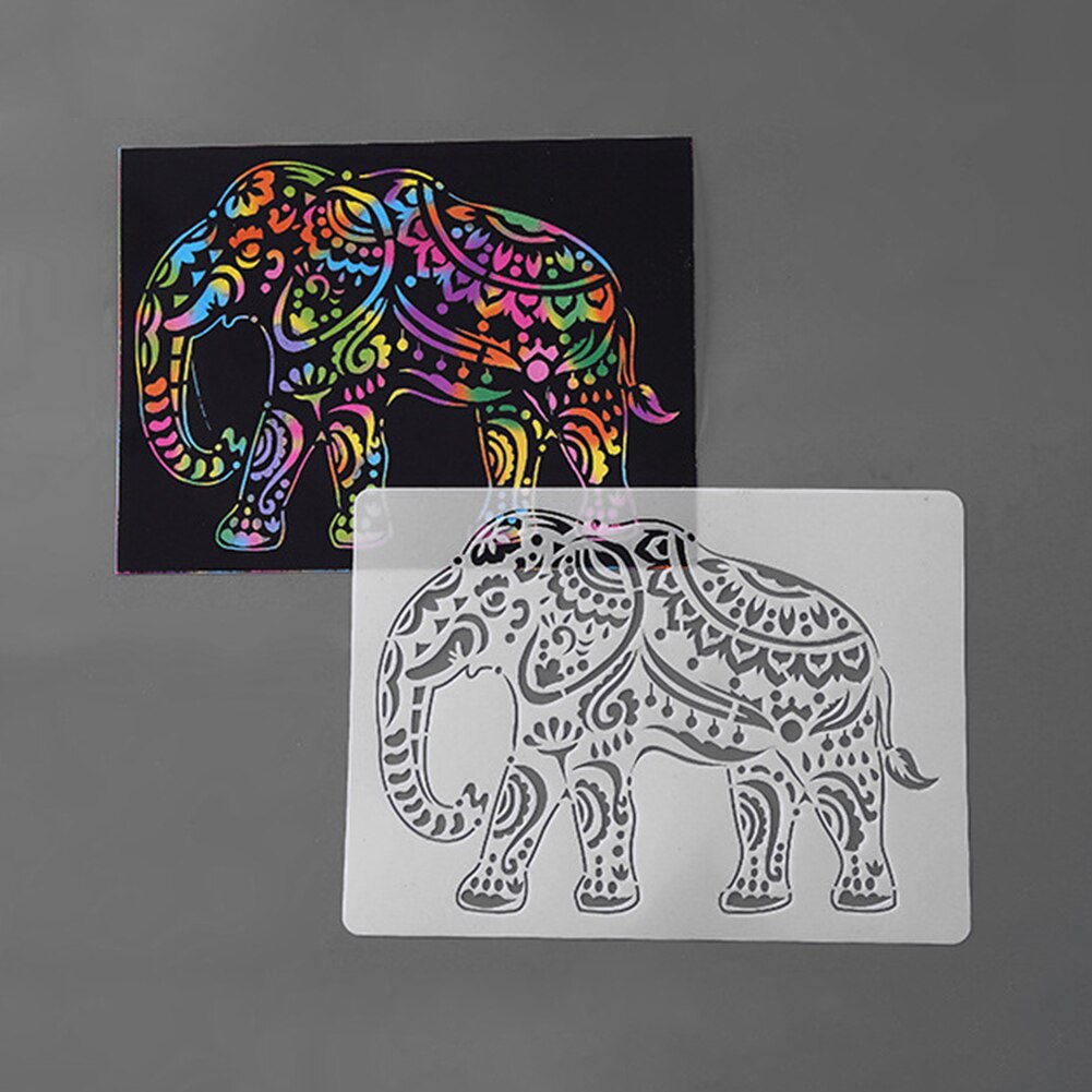 DIY Scrapbooking Album Stencils Lace Ruler Scratch Painting Template Kid Art Toy Stimulate Children Interest Drawing: Elephant