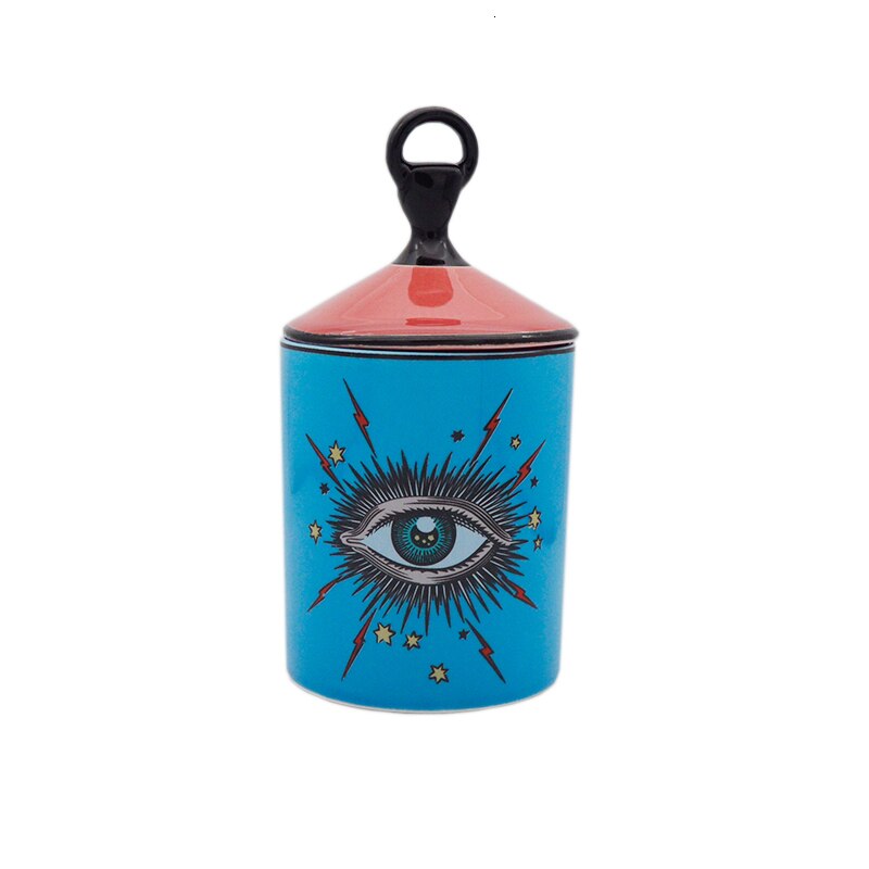 Make-up pot grote ogen pot met deksel keramische tank decoratieve blikken kaarsenhouder opbergblikken thuis decoratieve make-up beker doos: B