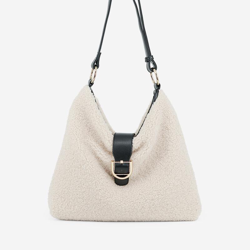 Yourseason Mode Dames Schouder Crossbody Tassen Casual Solid Zachte Wol Hasp Vrouwen Grote Capaciteit Messenger Bag: Beige