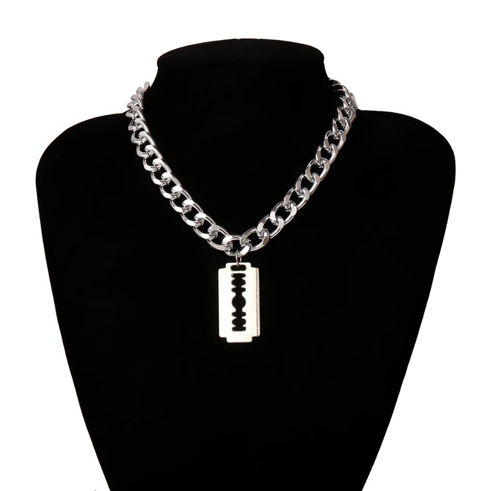 IngeSight.Z Punk Hip Hop Rasierklingen Geformt Anhänger Halskette Männer Silber Farbe Miami Curb Kubanischen Dicken Choker Halsketten Schmuck