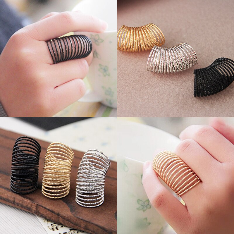 Anillos de aleación con rosca para mujer, anillo para dedo largo dorado y negro, Punk, boda, 1 unidad