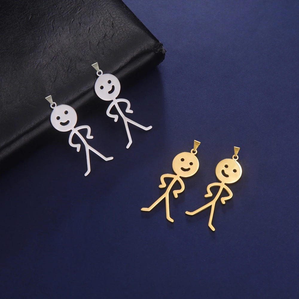 5pcs Funny Middle Finger Stickman Charms For Jewelry Making Stainless Steel Pendants Necklace Keychain Diy Accessories