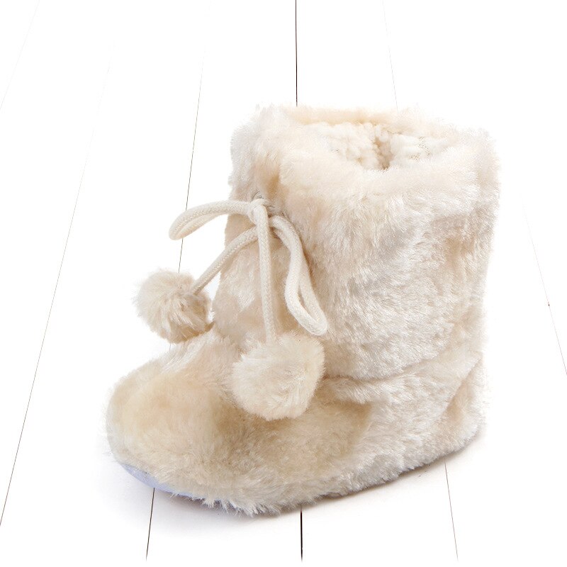 Autumn winter baby boot keep warm Artificial hair ball Newborn baby boot soft toddler baby girls boys booties: beige / 1