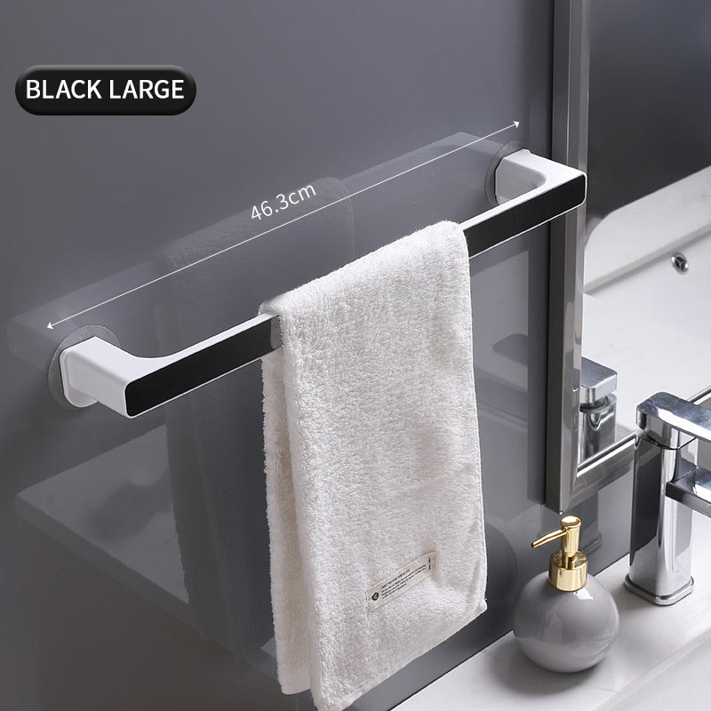 Colgador de toalla montado en la pared, organizador de baño, estante de barra de toalla, gancho de baño, toallitas de cocina, soporte de toalla adhesiva: Black Large