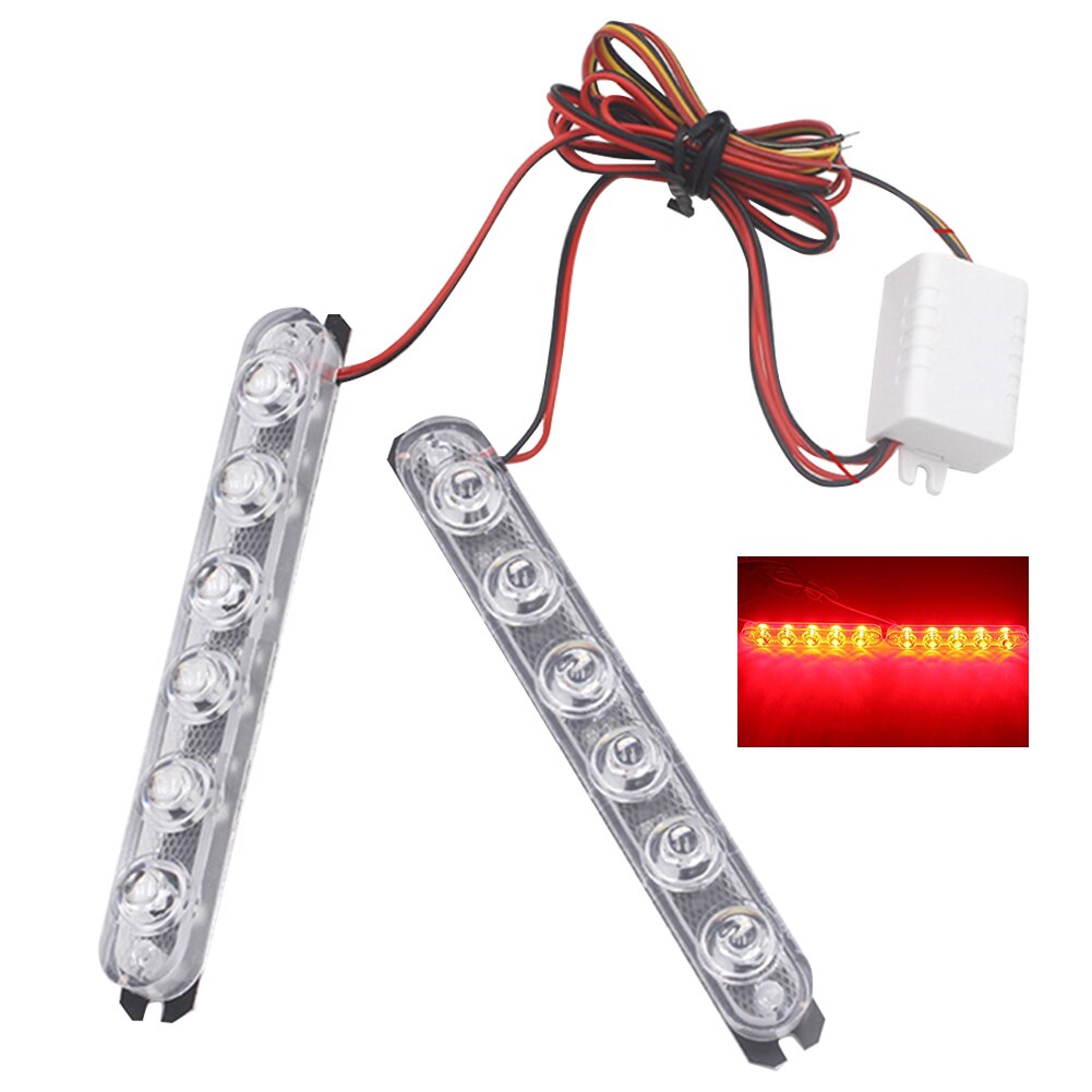 Luz estroboscópica de policía para coche, camión y motocicleta, intermitente de advertencia de emergencia, luces traseras de freno y parada, 5/6 LED, 2 piezas: 6 Lights Red