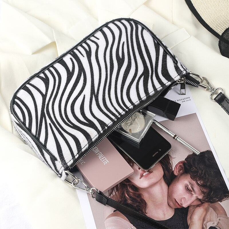 Cow zebra pattern bag chain baguette women shoulder crossbody bag handbags and pung