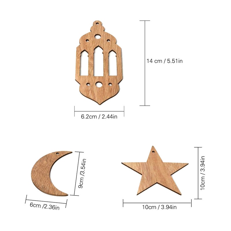 Eid Ramadan Mubarak Houten Decoraties Thuis Opknoping Maan Lantaarn Ster Ambachten Maan Wind Licht 8-Puntige Ster Hout Eid mubarak