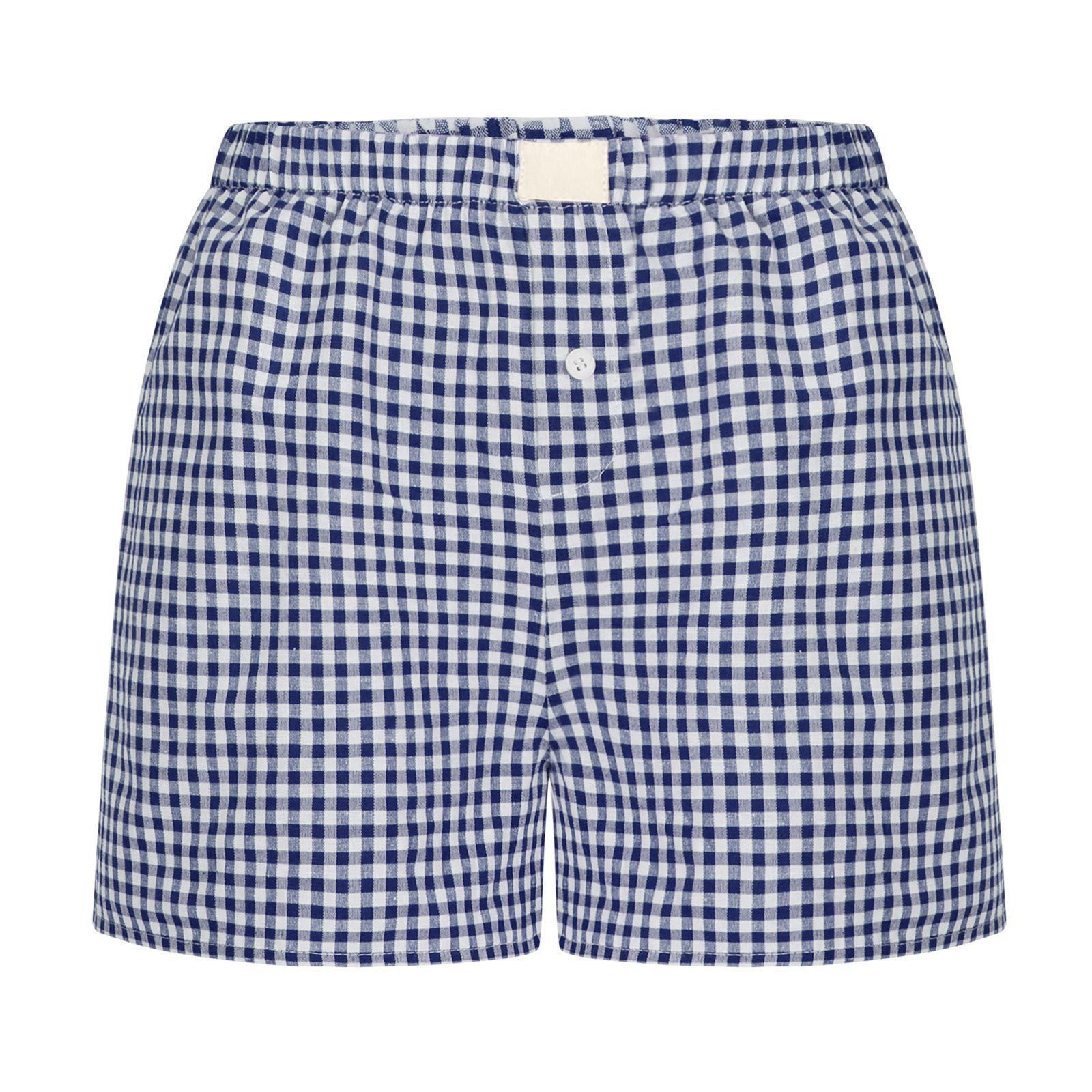Boxer vichy pour femmes et adolescentes, ceinture élastique, short à carreaux rouge et bleu, tenue décontractée, short d'été pour salon: S / Bleu profond
