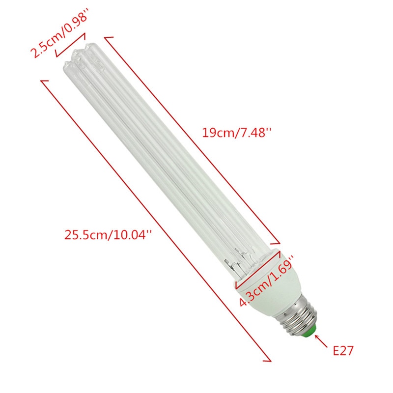 E27 UVC tubo de luz ultravioleta UV bombilla 20W lámpara de desinfección ozono esterilización ácaros luces lámpara germicida AC220V 20W