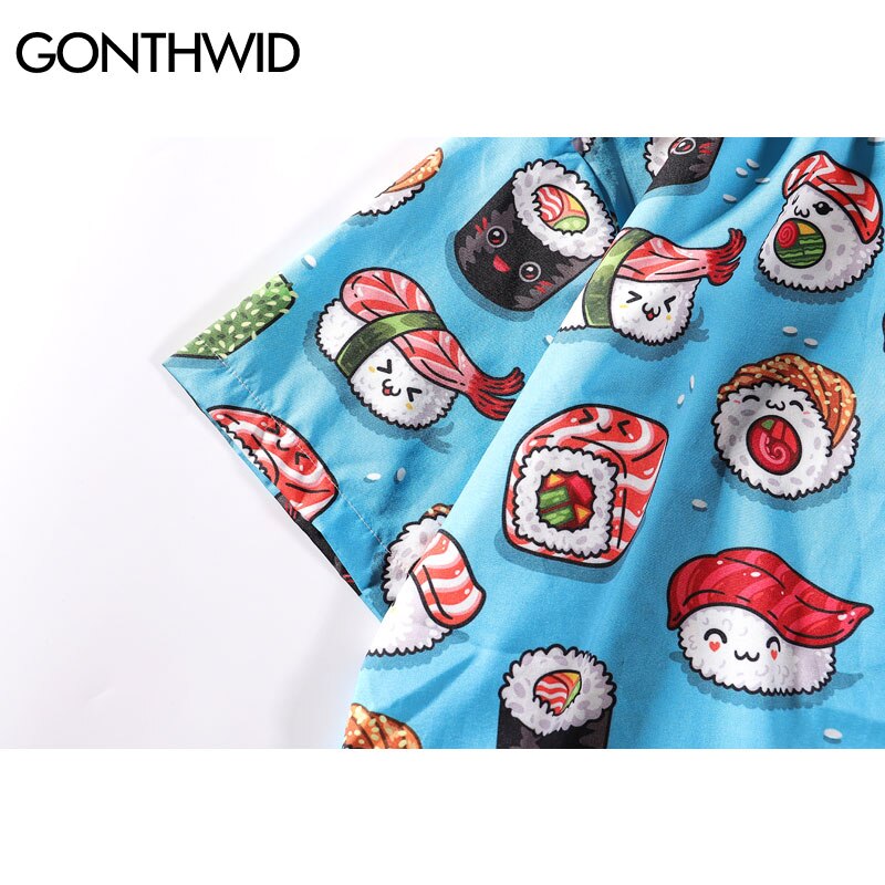 Gonthwide søde sushi print hawaiiansk strandskjorter herre aloha tropisk hawaii skjorte sommer korte ærmer button down skjorter toppe