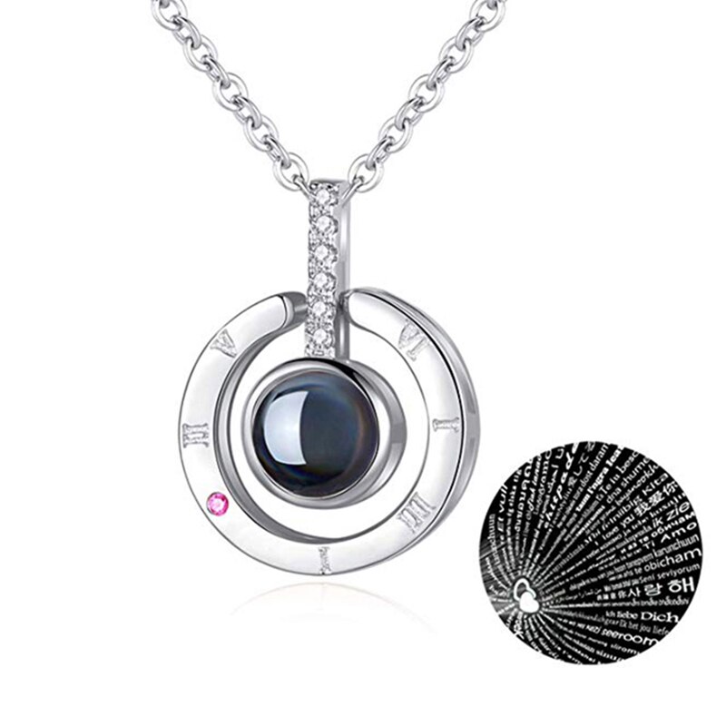 Rose Goud 100 Talen I Love U Projectie Hanger Ketting Voor Vrouwen Sieraden Liefde Geheugen Bruiloft Ketting Valentijnsdag: SILVER