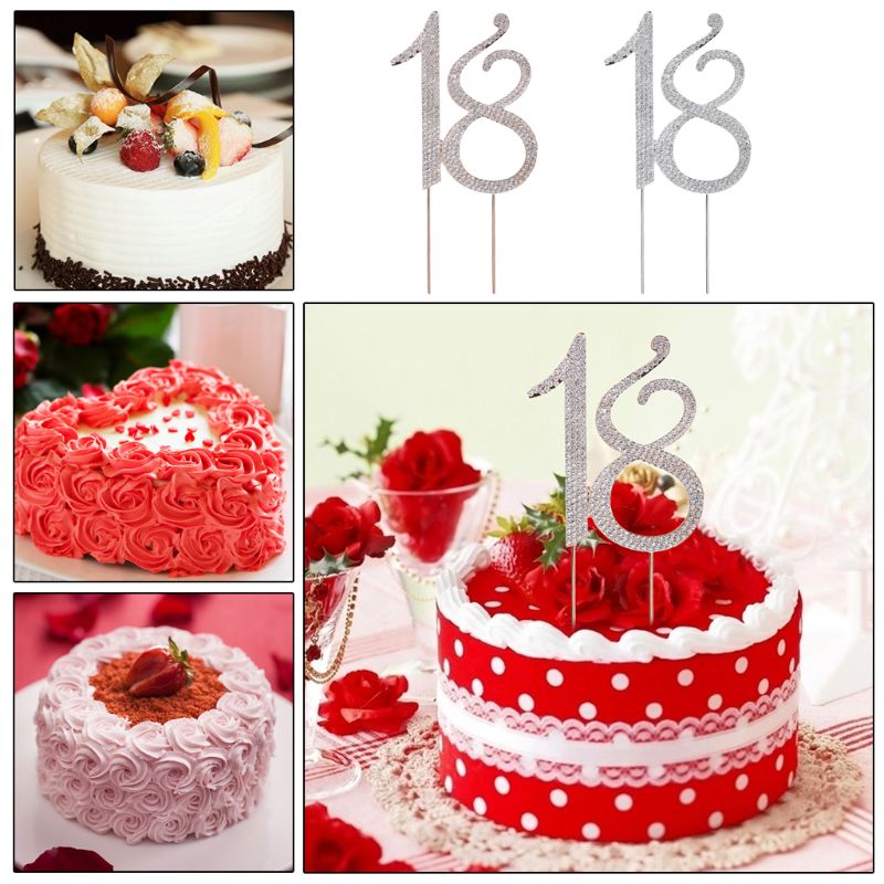 Rhinestone Number 18 Cake Topper For 18th Birthday Wedding Anniversary Party Decoration Supplies