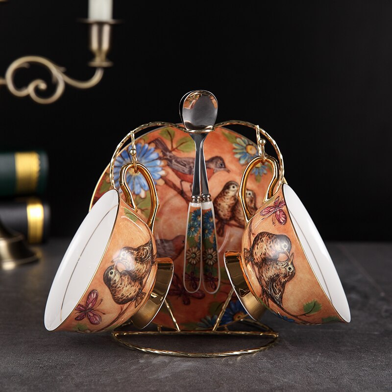 British Royal Rose Coffee Cup Luxury Tea Cup Spoon Saucer Set Cups Ceramic Royal Classic Bone China Xicara EE50BD: F