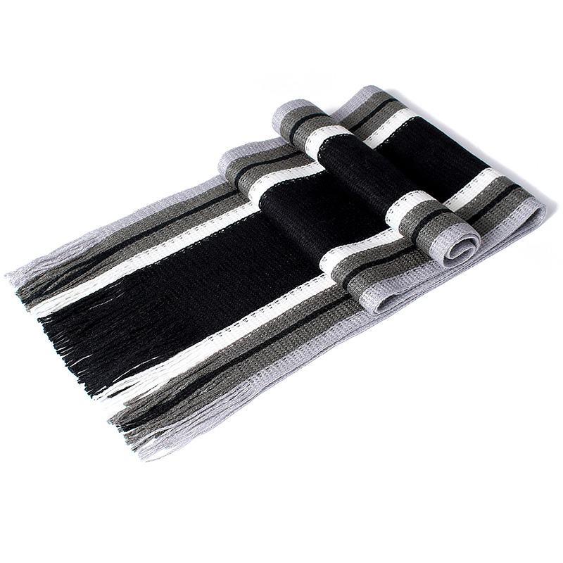 Nyaste scarf herr vinter randig bomull halsduk casual 180*23cm kvinnor halsduk med tofs varma stickade halsdukar: Svartgrå