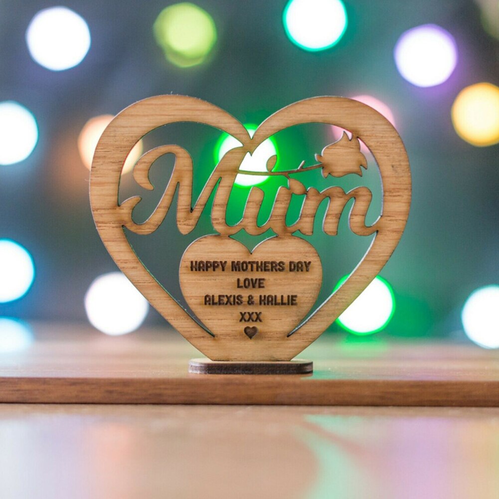 Love Heart Shaped Wooden Ornament Happy Mothers Day Bedroom Hollowed Out Carving Mother's Day Heart Hollow Letter Wooden Ornamen