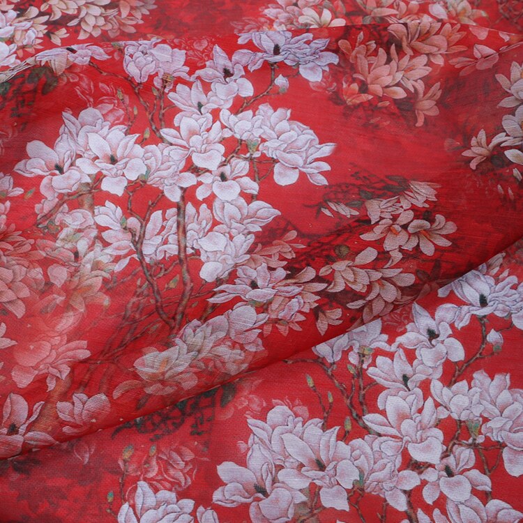 Custom Printed Linen Silk Fabric Mulberry Silk Clothing Cheongsam Dress Cloth for Sew Materiai Per Meter Summer