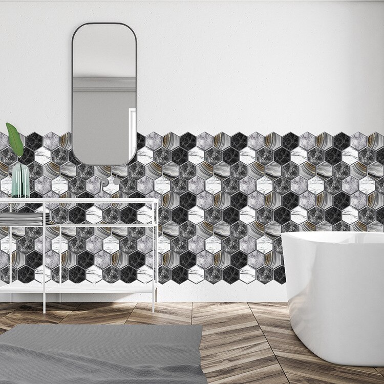 Self-adhesive 3D Hexagon Wall Stickers Waterproof for Kitchen Toilet Bedroom TV Wall Background Decor PVC 30x30CM