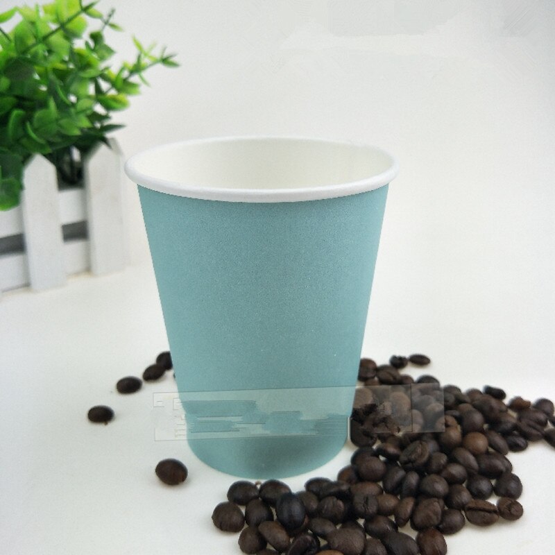 50pcs 8oz 250ml pure blue disposable cups single layer thicken paper milk tea cold drink juice cup with lid: only cup