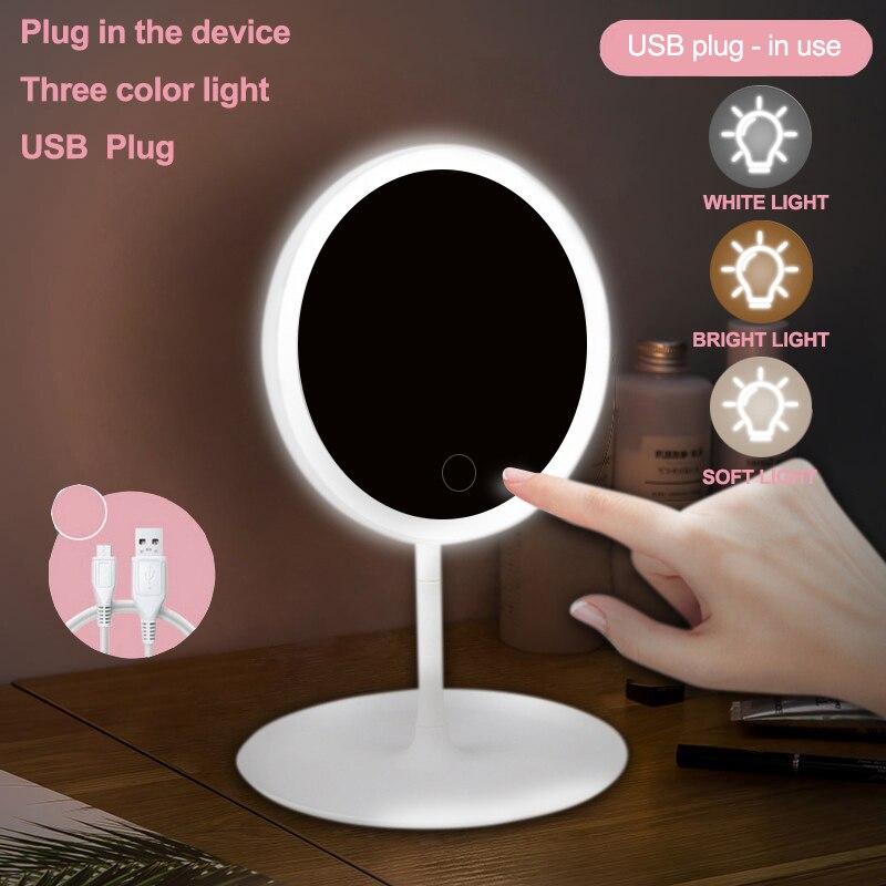 Espejo LED para maquillaje con luz led, espejo para tocador, Espejos de maquillaje con luces, espejo de pie, pantalla táctil led, espejos led cosméticos: Three light Plug 01
