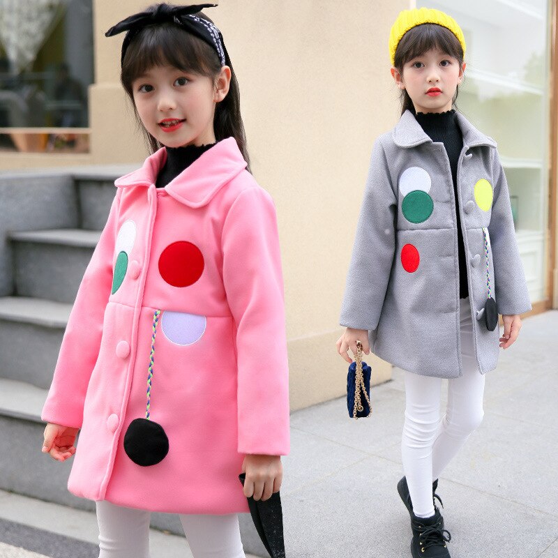 Mädchen Wollmantel - Geometrisches aufbringen - Langarm - Umlegekragen - Herbst/Winter Kinderkleidung