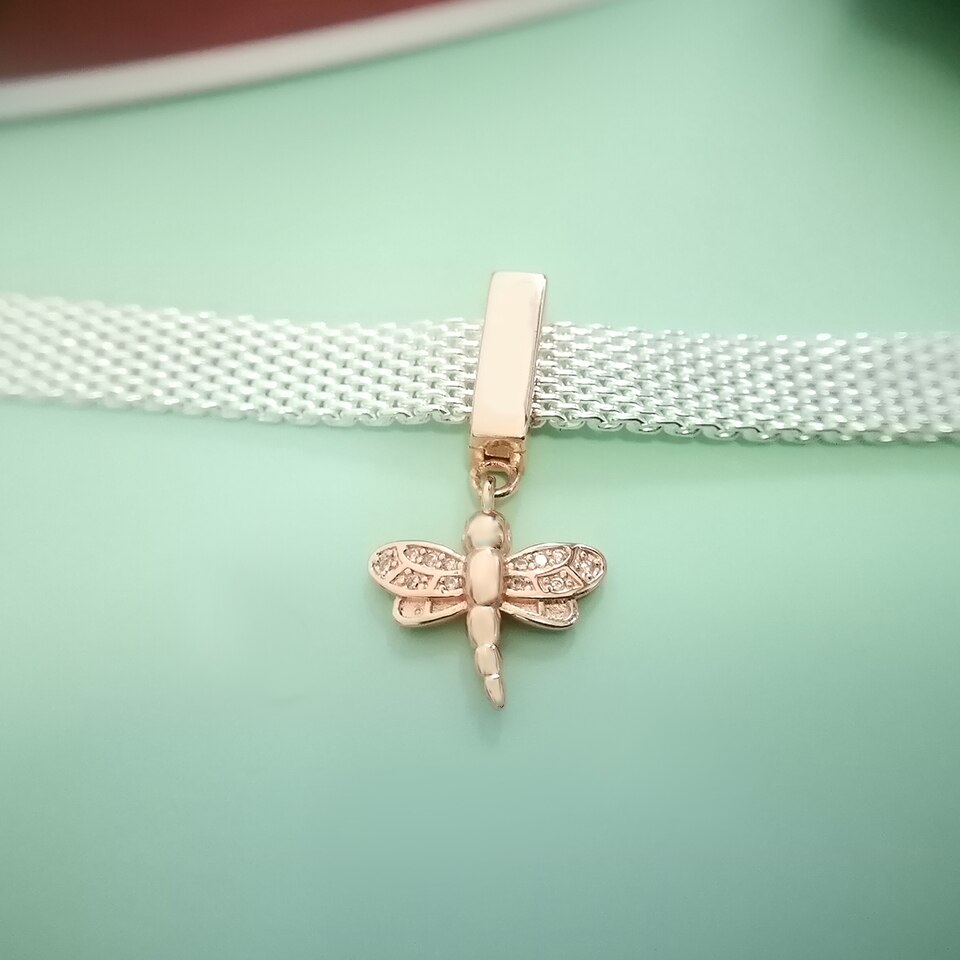 Zomer 100% 925 Sterling Silver Dragonfly Charm Rose Gold Originele Reflectie Fit Originele Armband Mode-sieraden