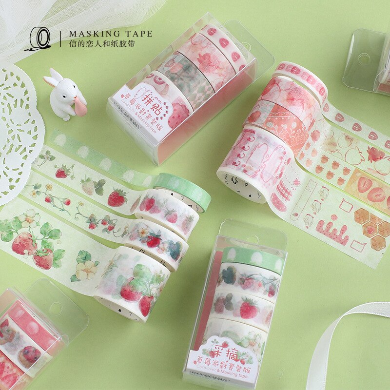 4 stks/doos Roze Tiener Meisje Pick Smaak Aardbei Washi Tape Set DIY Scrapbooking Sticker Label Afplakband School Office Supply
