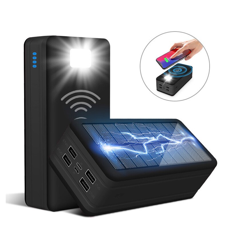 Solar 99000 mah power bank carregador sem fio portátil de carregamento rápido com luz acampamento emergência sos bateria externa