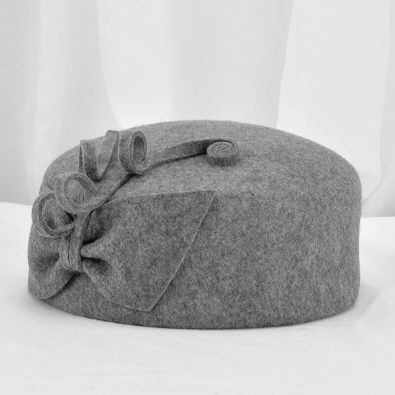 100% Wolvilt Baretten Vrouwen Party Bloem Formele Fedora Hoed Banket Grace Wollen Bunker Cap Mooie Tovenaar: Mixed gray