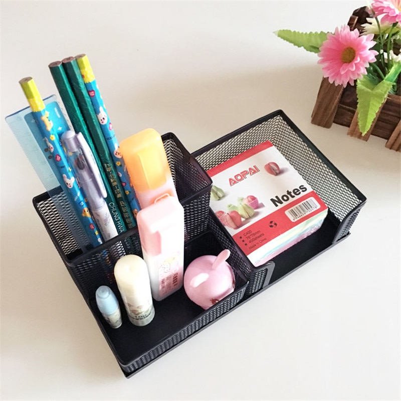 Mesh Desk Organizer Office Supplies Caddy Combination Pen Holder Card Case Organizer Storage Box Black