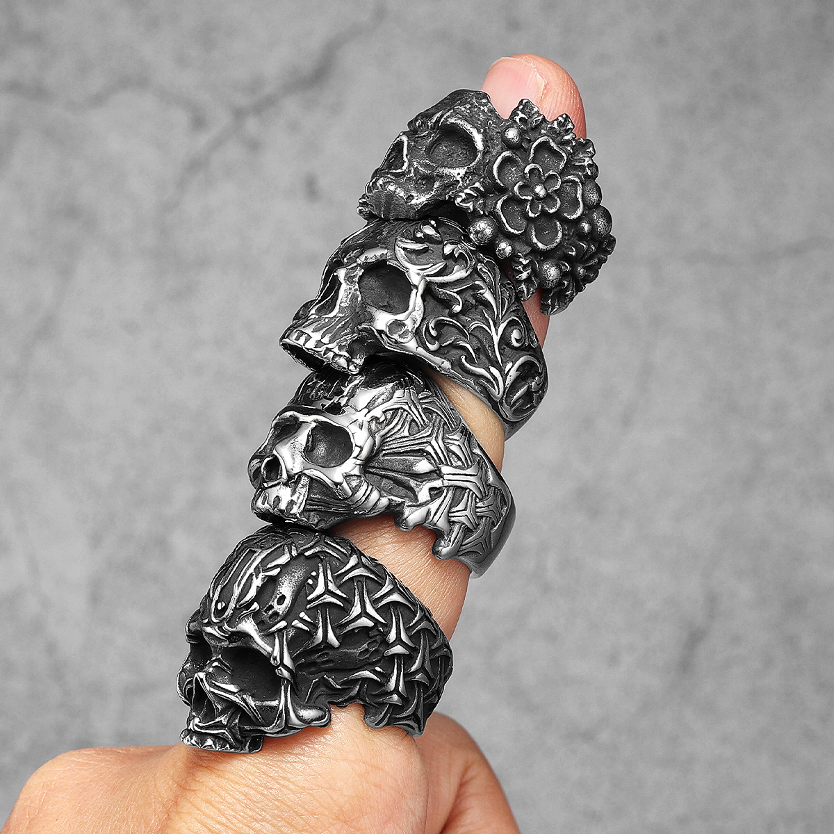 Anillos tallados de calavera para hombre, joyería de acero inoxidable para mujer, gótico, Punk Rock, cosas geniales Vintage, accesorios de , al por mayor