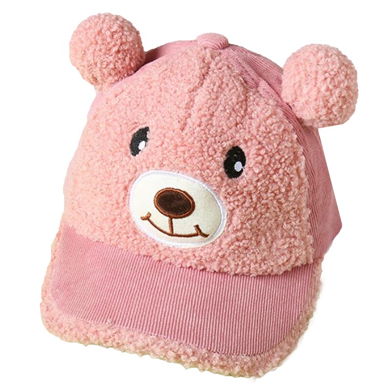 Cartoon Bear Baseball Cap Cute Unisex Autumn And Winter Warm Casual Children Street Cap: pink