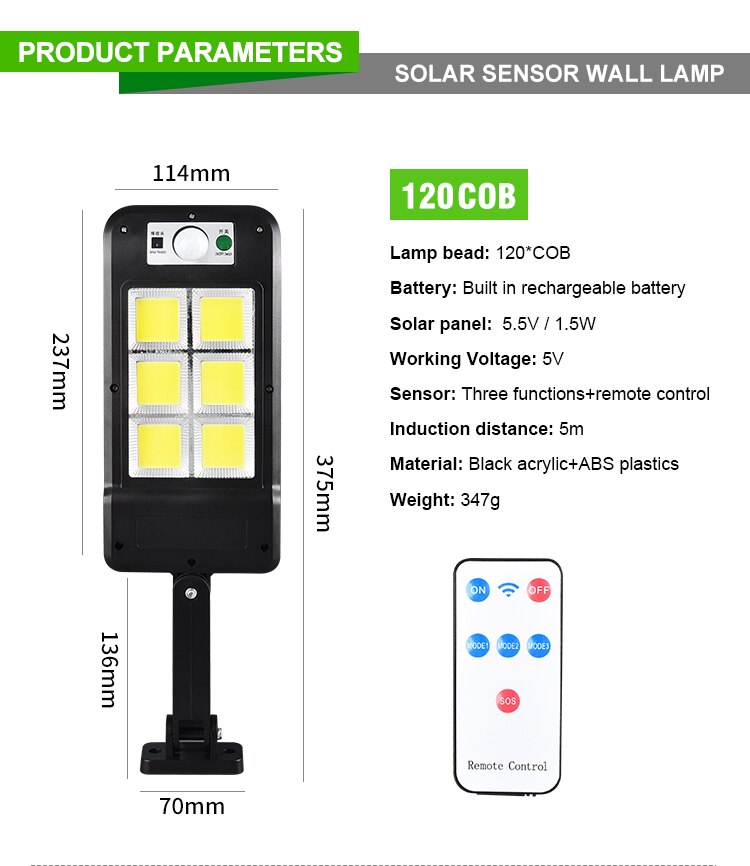 Motion Sensor Solar Led Light Remote Outdoor Wall Street Light Waterproof Human Body Induction Garden Multi-Mode Solar Lamps