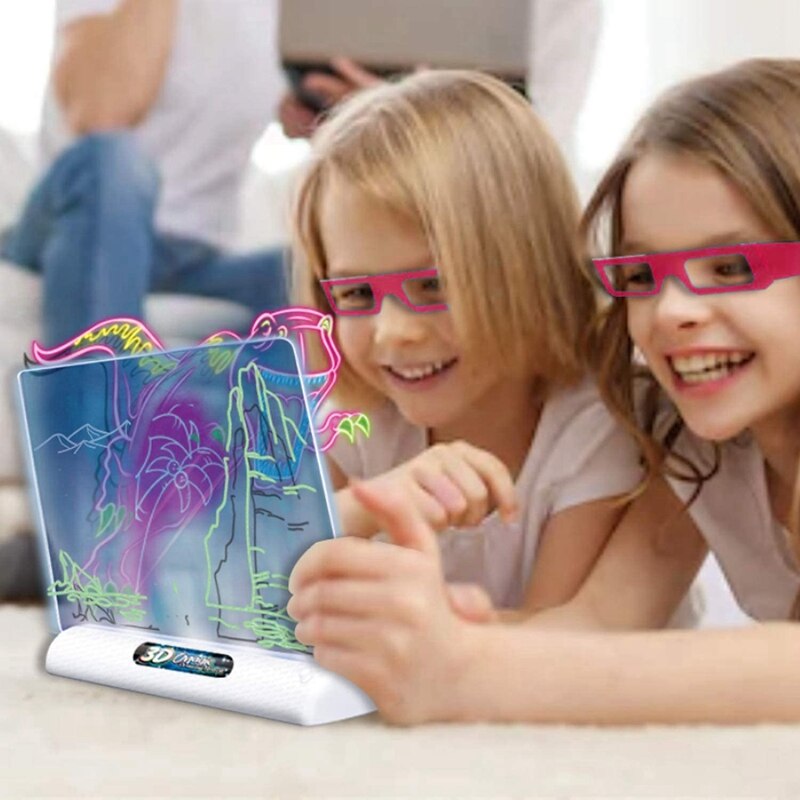 Kids 3D Magic Drawing Pad Fluorescent Puzzle Luminous Magical Writing Pad Magic Pad Light Up Drawing Board for