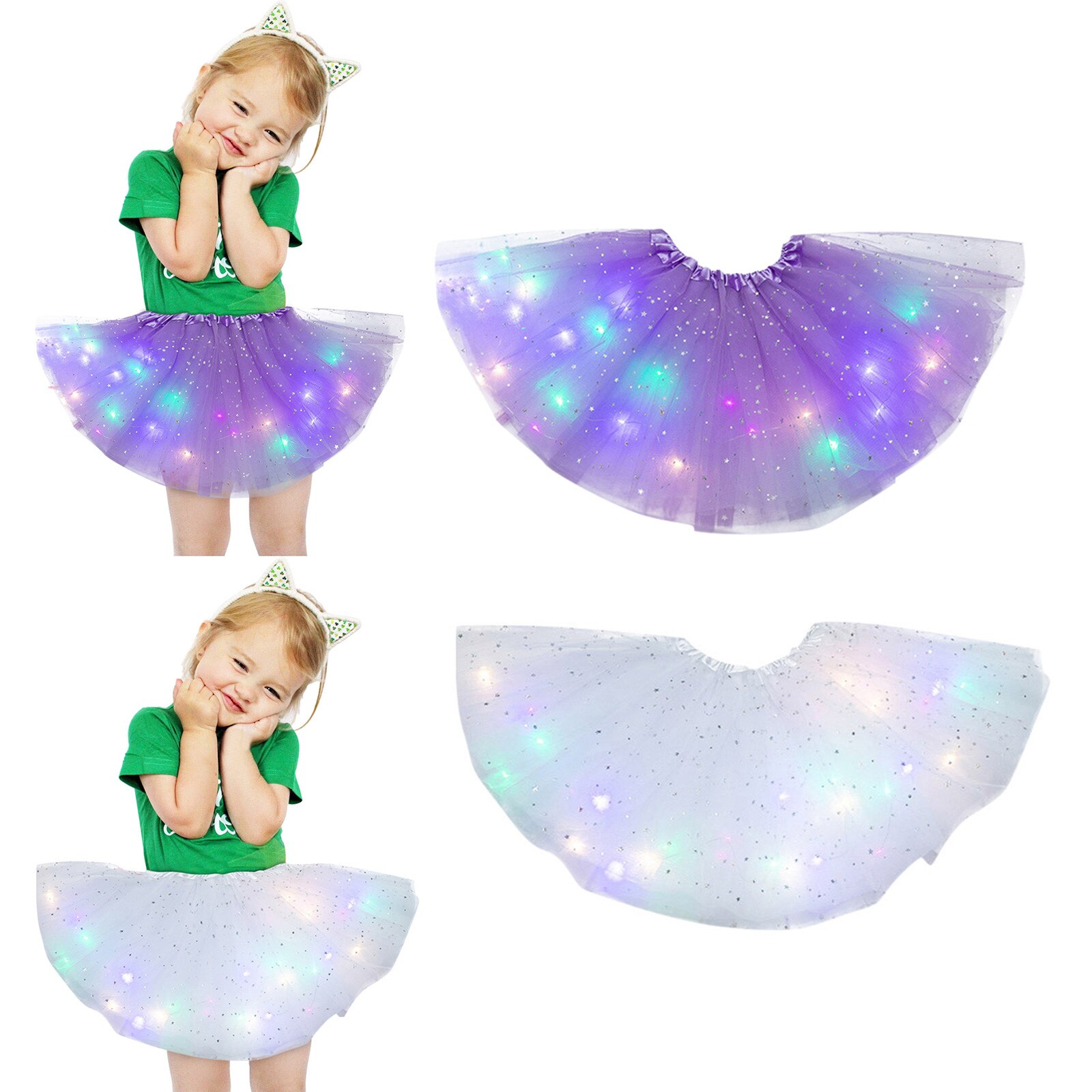 2Pcs Sequin Tutu Rok Kinderen Prinses Meisjes Rokken Baby Tutu Rok Led Light Up Pettiskirt Ballet Kinderen Rokken Baby kleding: A