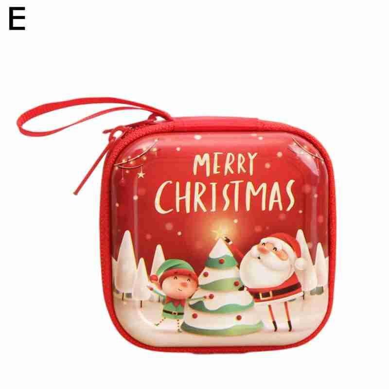 1pc Cartoon Tinplate Xmas Candy Bag Square Round Christmas Candy Bag Purse Year Navidad Tinplate Square Xmas Candy Bag: 5