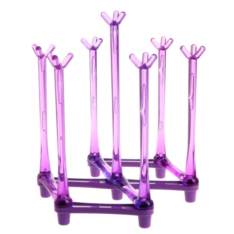 Baby Feeding Bottle Rack Drying Nipple Stand Cup Storage Folding Drainer Dryer: Purple