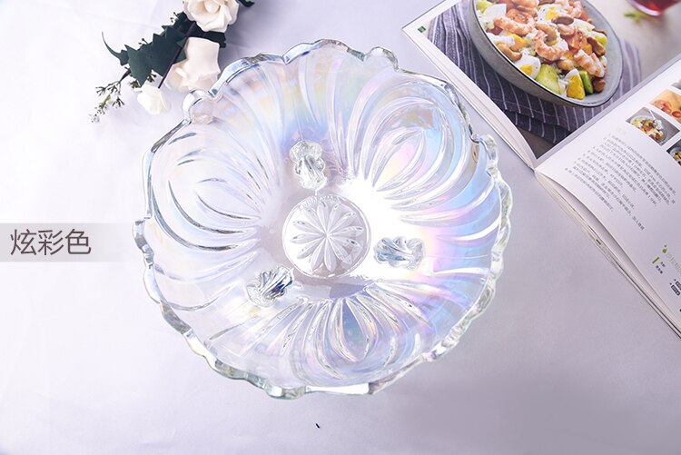 Plato grande de vidrio engrosado para fruta, cesta de fruta, cambio de Color, 4 colores opcionales: 04