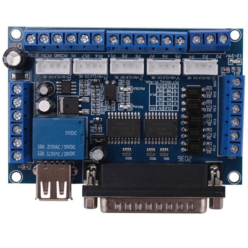 CNC 5-Axis Stepper Motor Driver Interface Board With USB Cable Optocoupler Isolation For MACH3 Engraving Machine
