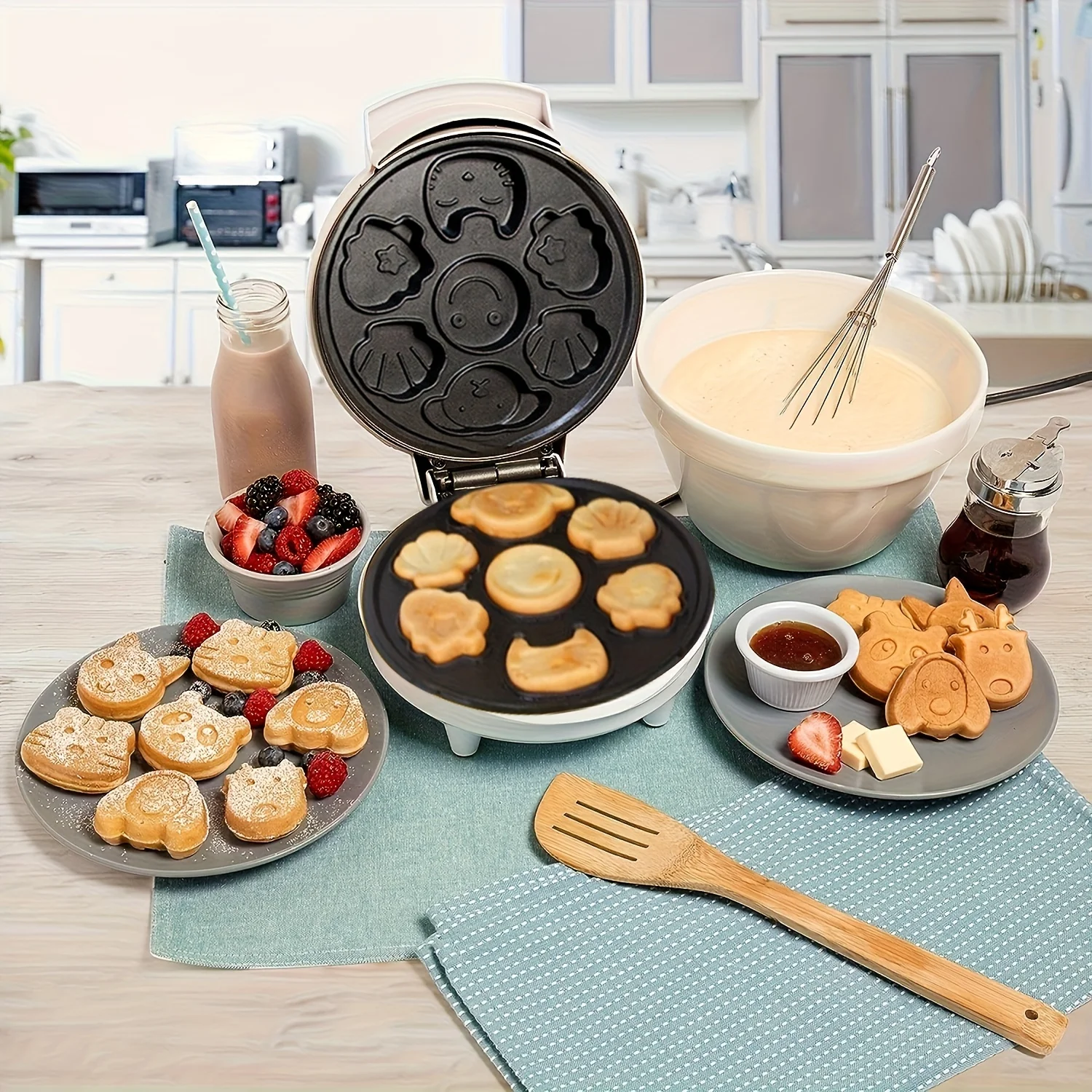 Mini Wafel Kookmachine-Produceren 7 Verschillende Vormen Pannenkoeken Elektrische Non Stick Wafelijzer, Pan Cake Pot Koffiebrander