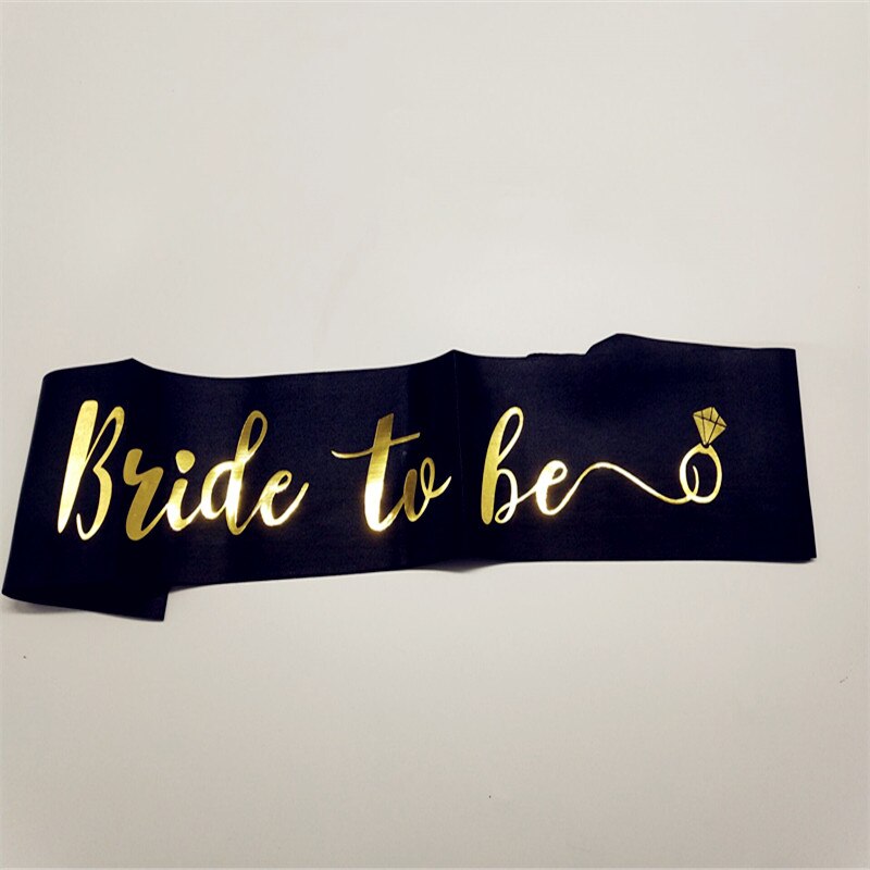 Satin Bride To Be Sash with Diamond Ring Bachelorette Party Sash for Hen Party Wedding Bridal Shower Black with Gold Letter: Black