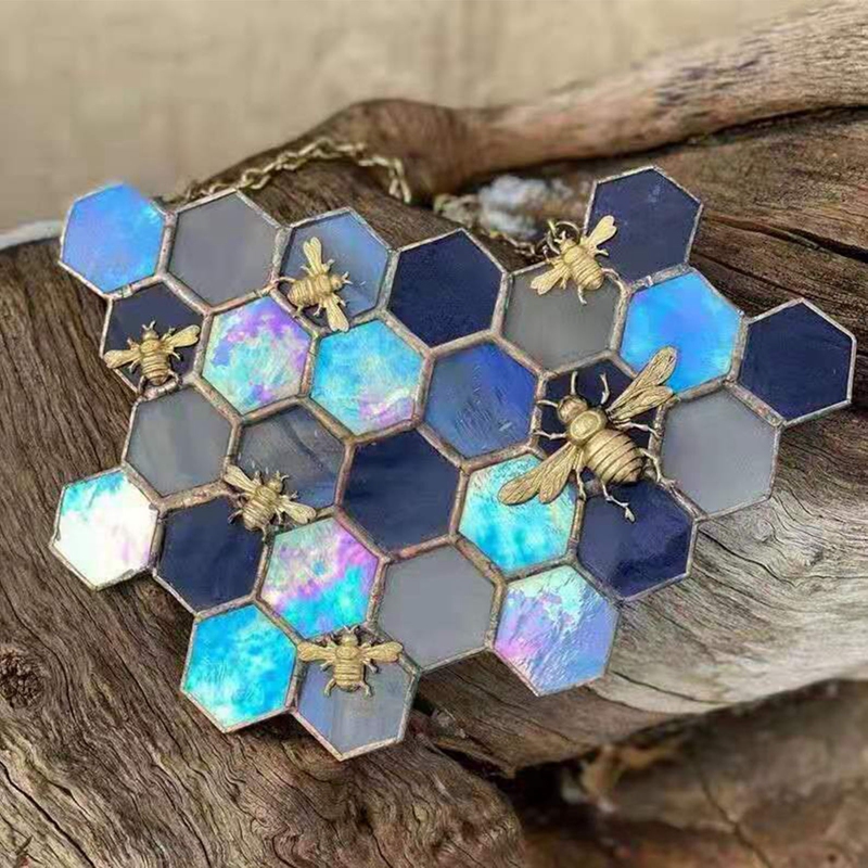 Colgante de abeja de avispas de colores, mosaico hecho a mano, panal de abeja, artesanías colgantes, decoraciones de jardín, del Día de la madre: GJ1