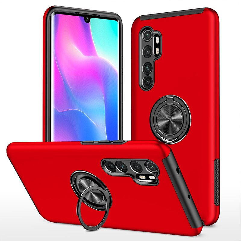 Coque blindée antichoc pour Xiaomi Mi Note 10 Lite, avec anneau métallique magnétique et support de protection arrière: Red