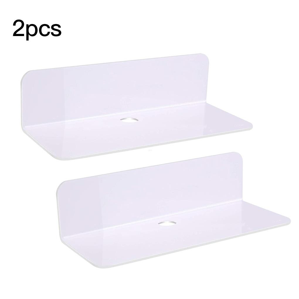 2 Pcs Wall Mounted Shelves Wall Hanging Display Decor Clock Speaker Organizer Acrylic Adhesive Shelf for Living Room Bedroom: 2