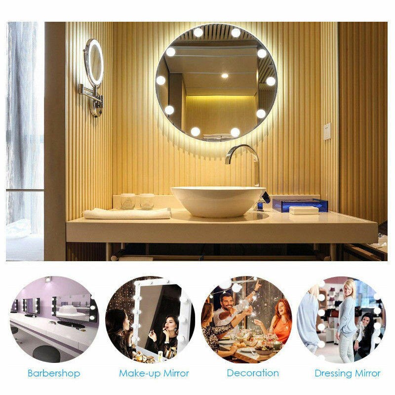 10 X 10W Super Bright Led Bulbs Hollywood Mirror Lights Vanity Makeup Bathroom Dressing Table