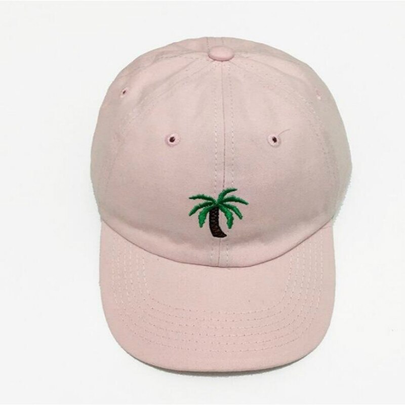 Afslappet unisex palmetræ far hat justerbar bomuld kokosnød træ baseball cap hip hop kvinder sommer snapback hat: Lyserød