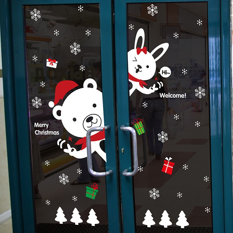 Christmas Window Stickers Santa Claus Removable PVC Christmas Tree DIY Wall Window Door Mural PAK55