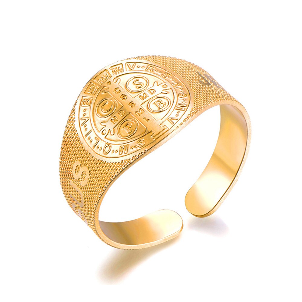 Anillos chapados en oro y plata con Cruz religiosa para mujeres y hombres, anillos abiertos ajustables de acero inoxidable 316L, de joyería de