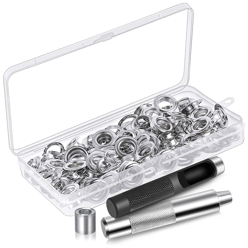 120 Sets 1/2 Inch Grommet Eyelets Kit Include Grommets Eyelets and Grommet Setting Tool with Storage Box