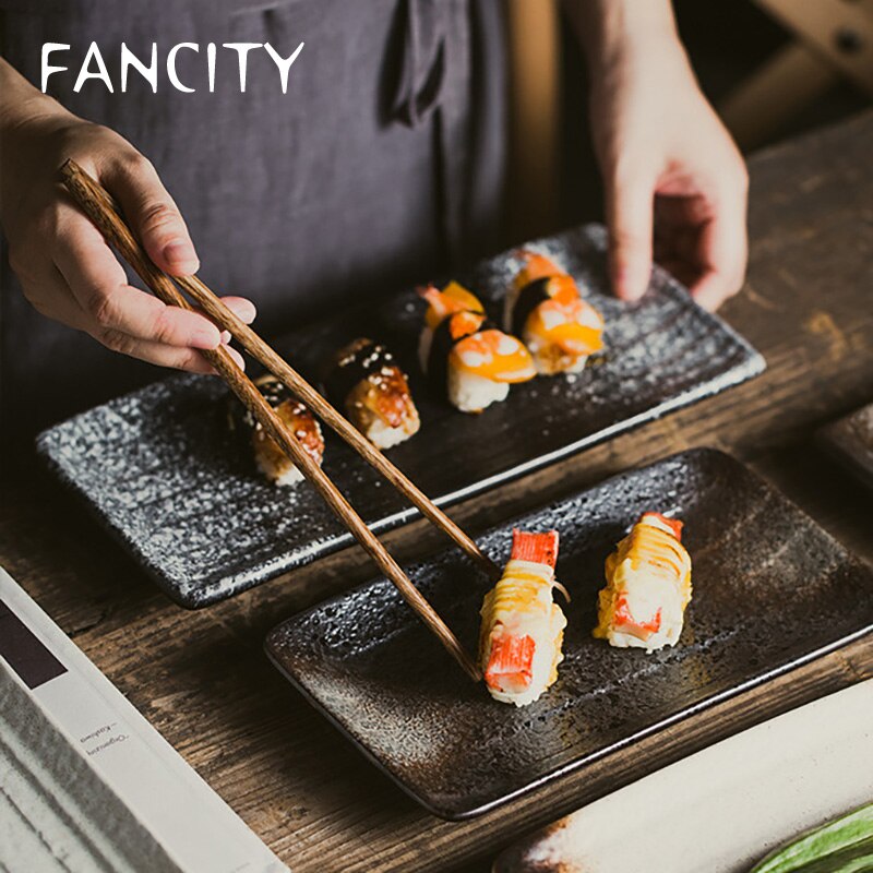 Fancity Restaurant Rechthoekige Plaat, Retro Keramische Plaat, Steen Patroon Plaat, Vlakke Plaat, Sushi Plaat