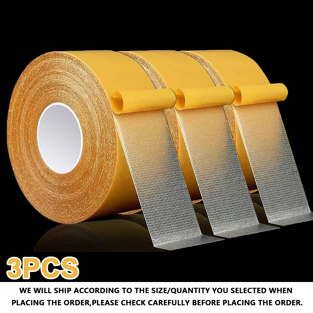 Super Strong Filament Tape Double Sided Adhesive Tape Heavy Duty Translucent Mesh Waterproof Traceless Powerful Grid Carpet Tape: Champagne / 3mm / 50m